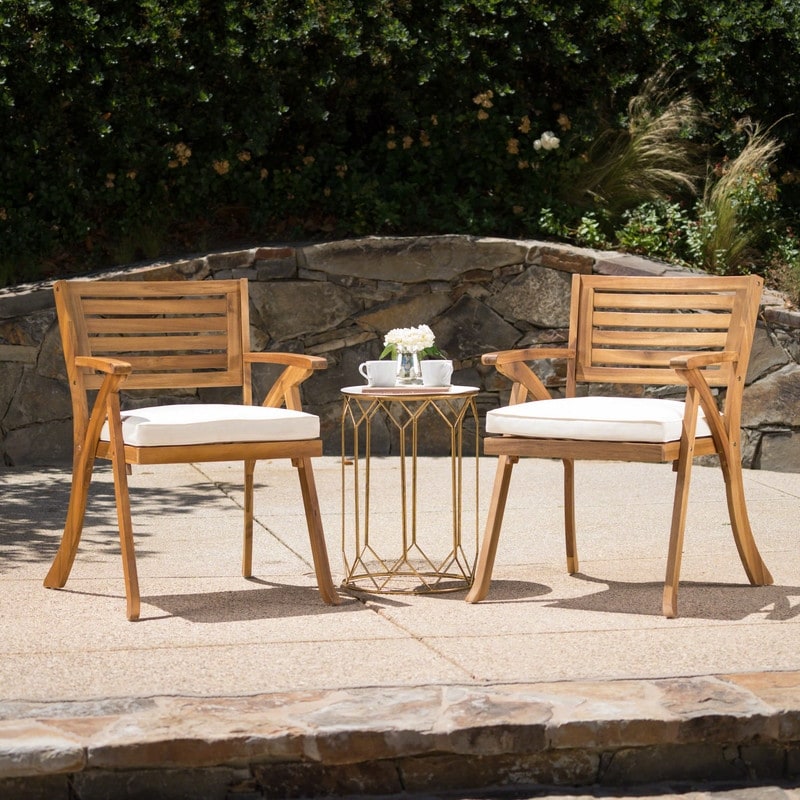 Acacia Wood Outdoor Dining Chairs with Cushions, Set of 2