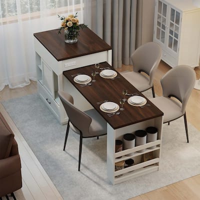 Extendable Dining Table with Tempered Glass Doors,Power Outlet