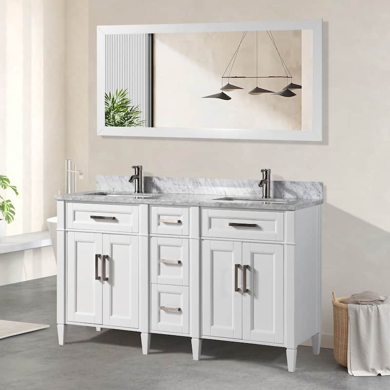 Vanity Art 60 in. Modern Double Sink Bathroom Vanity with Top and Mirror