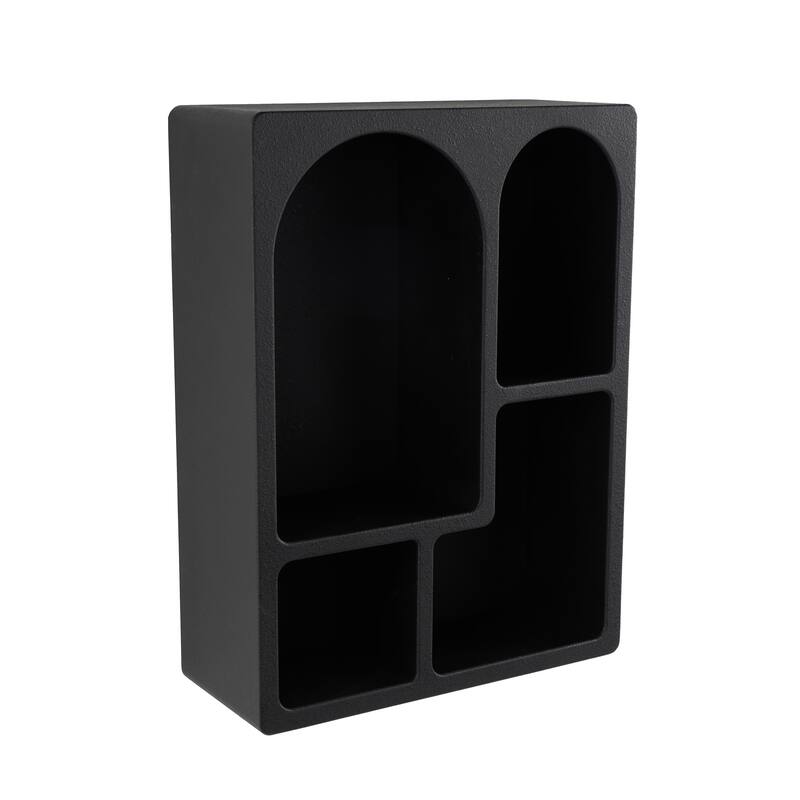 Wooden Geometric 4 Cubby Wall Shelf with Arched Block Shapes - Cream or Black - Roche River Decor