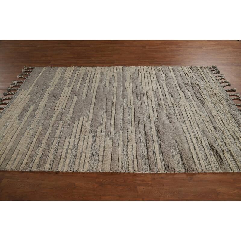 Striped Moroccan Shaggy Oriental Area Rug Handmade Wool Carpet - 5'8" x 8'3"