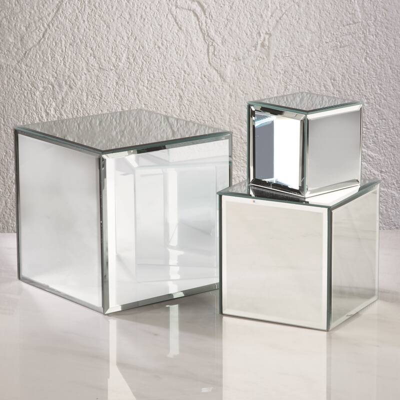 Square Glass Mirrored Riser Pedestals - Clear - Set of 3