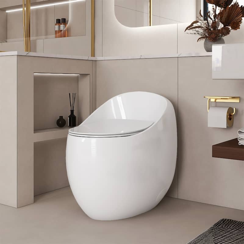 Glossy White 1-Piece Elongated Toilet - White