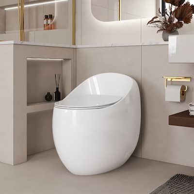 Glossy White 1-Piece Elongated Toilet