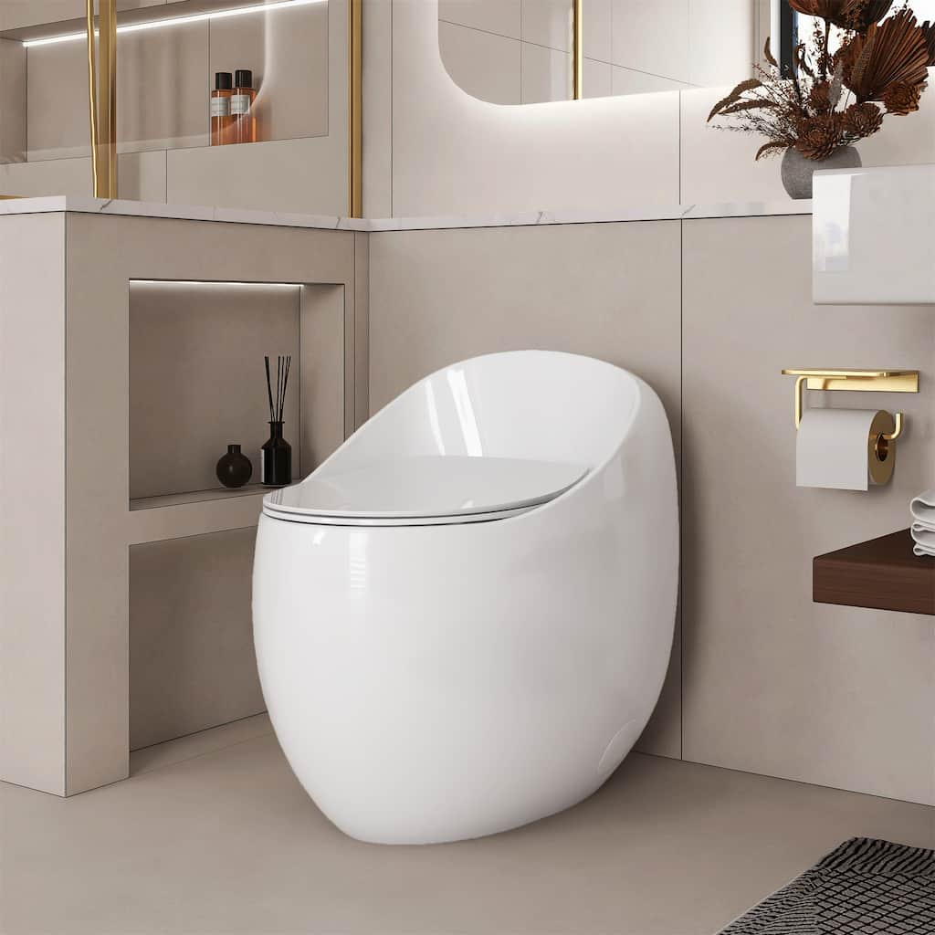 Glossy White 1-Piece Elongated Toilet