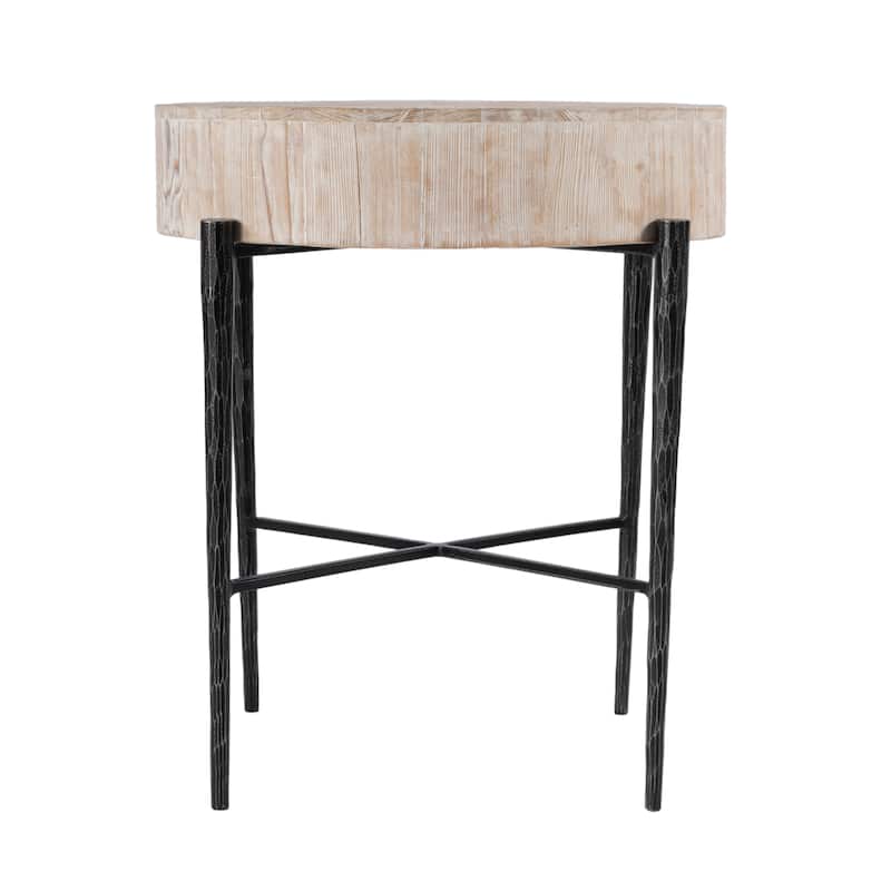 Akemi 24.5 in. W Round Wood and Iron Side Table