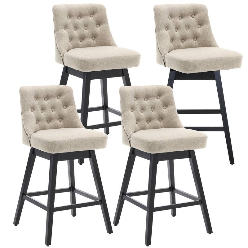 26"/29" Upholstered Swivel Counter and Bar Height Stools Solid Wood Frame (Set of 4)