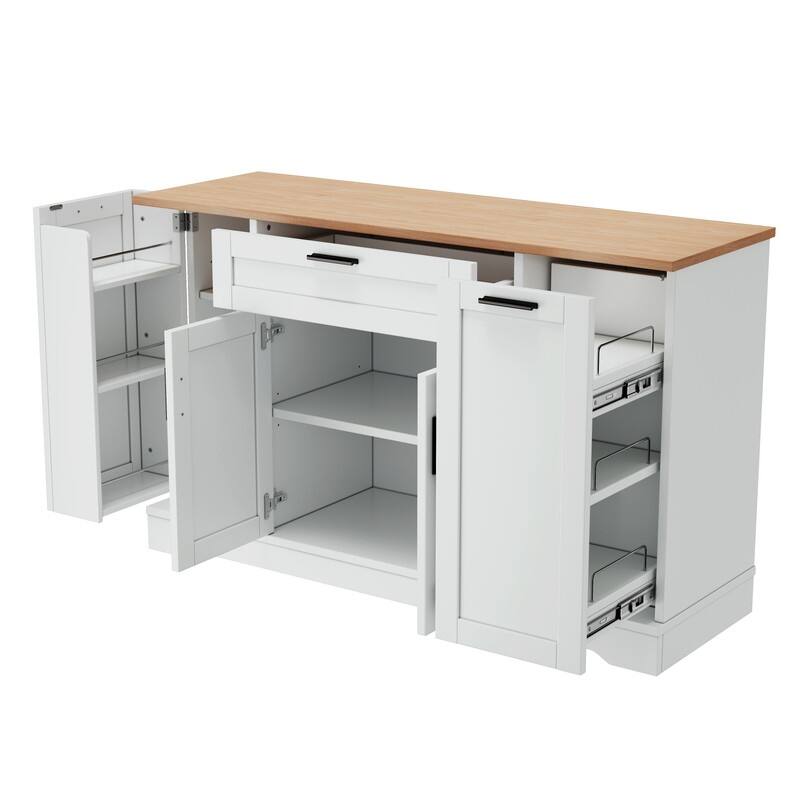 53.7" Kitchen Island Storage with 3-Tier Pull-Out Rack and Adjustable Shelves for Kitchen, Dining Room