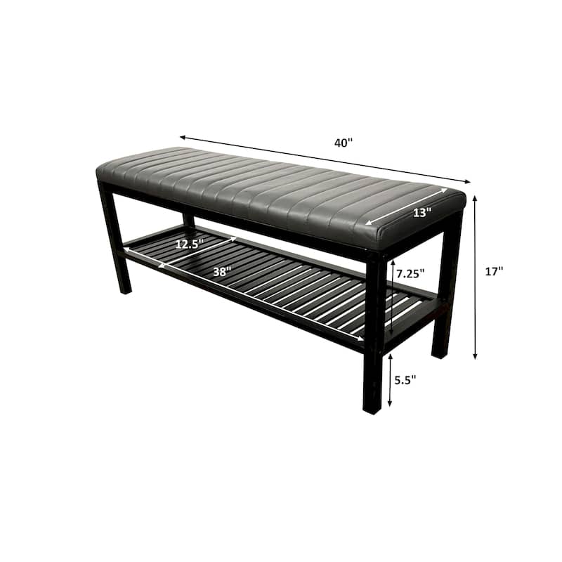 Solid Bamboo Ribbed Padded 40" Bench with Shelf
