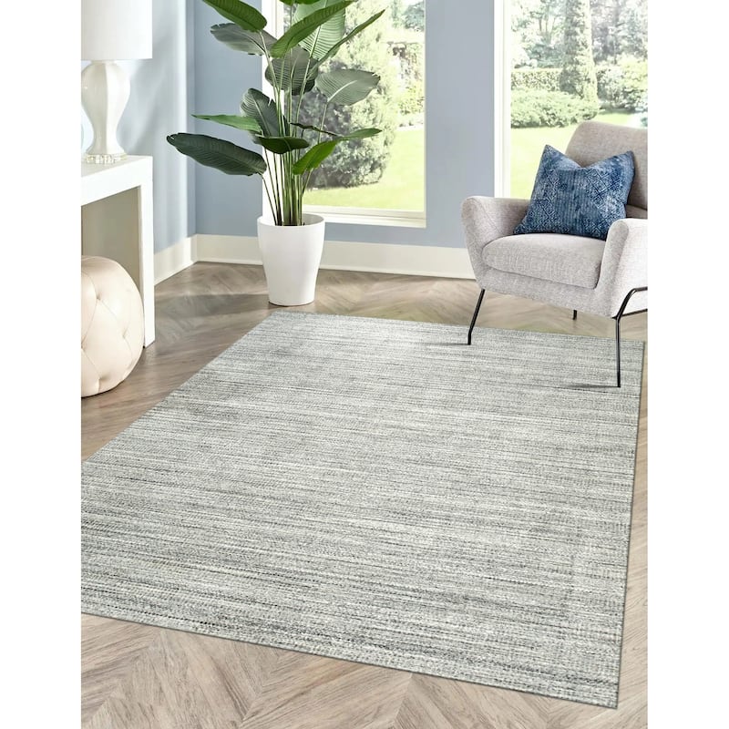 Handloom Wool Silver Contemporary Transitional Super Grass Rug - Modern Elegance and Luxurious Comfort - 8' x 10' - Silver