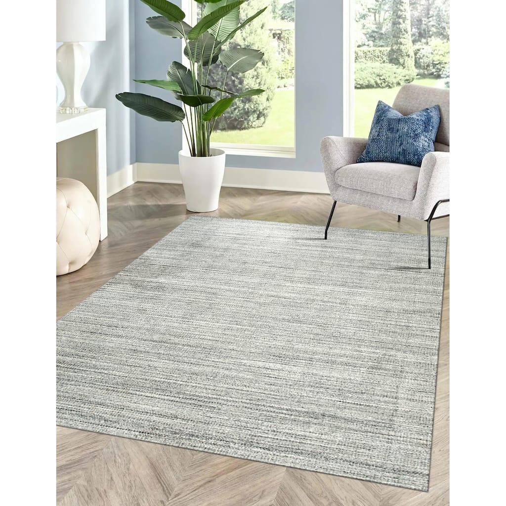 Silver Contemporary Transitional Super Grass Area Rug - Elegant and Timeless Design - 8' x 10'