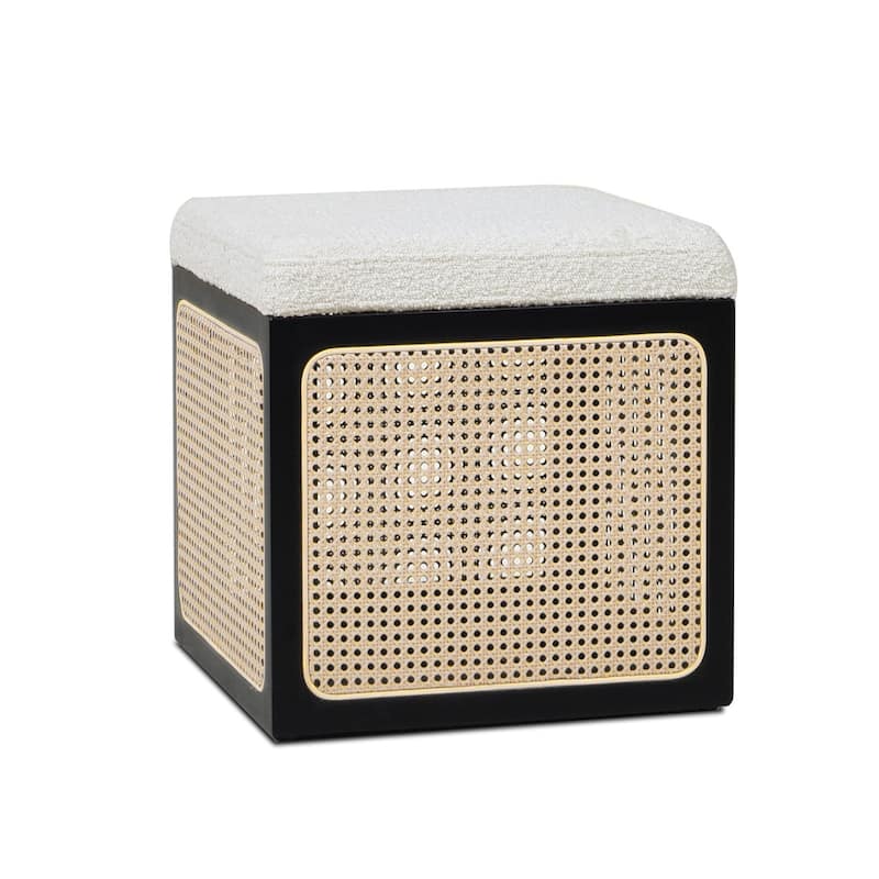 Nina 18"Cane Rattan Black CubeOttoman