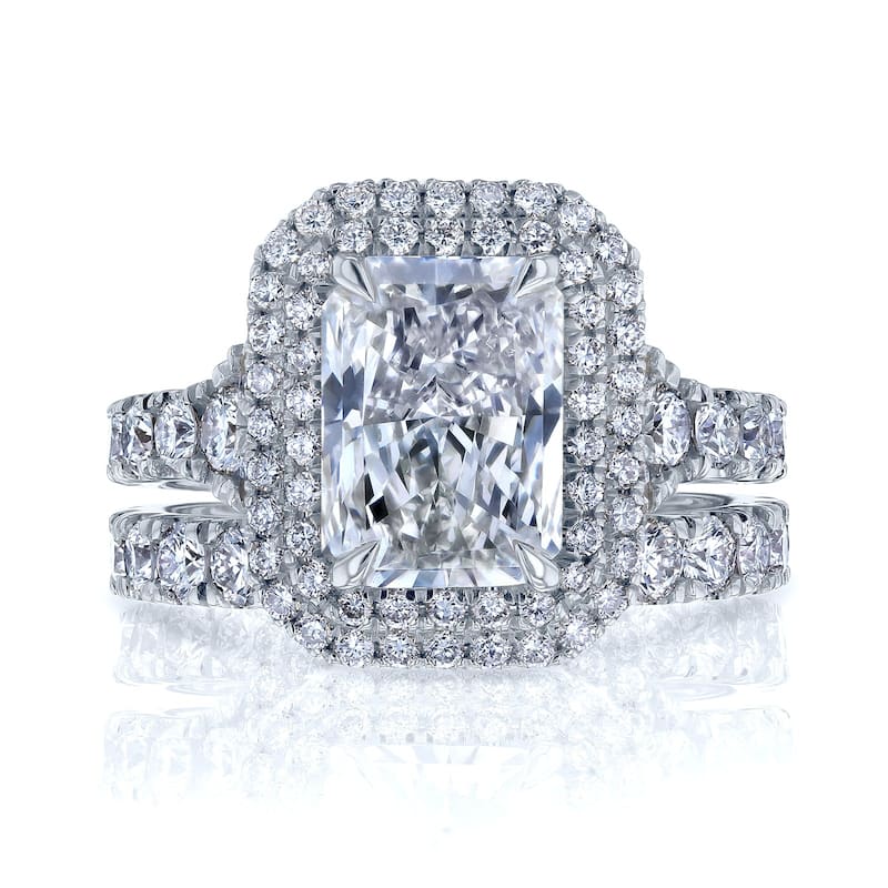Kobelli Radiant Lab Grown Diamond 14k Solid Gold Double Halo Seoul Bridal Set (Certified, EF/VS) - 10.5 - White