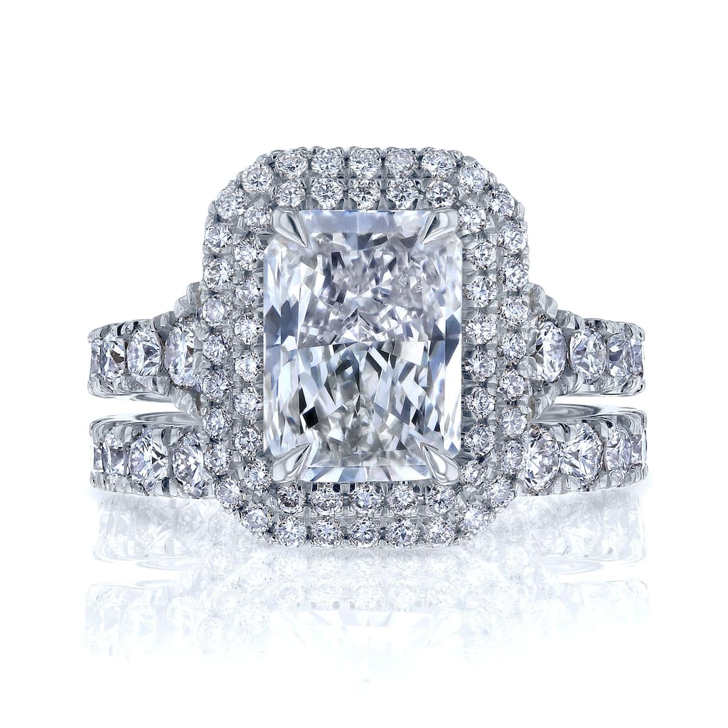 Kobelli Radiant Lab Grown Diamond 14k Solid Gold Double Halo Seoul Bridal Set (Certified, EF/VS)