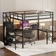 preview thumbnail 3 of 11, Black Full Size Metal Loft Bed with L-shaped Desk and USB, Wardrobe and Adjustable Shelf for Kids Teens Adults