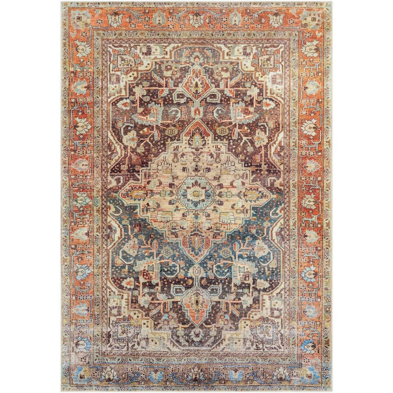 Livabliss Tawa Machine Washable Vintage Medallion Area Rug