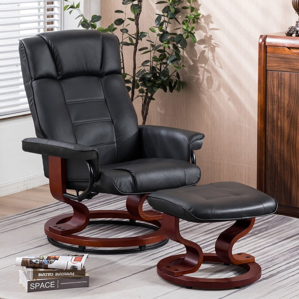 MCombo Swivel Recliner Chair with Wood Base and Ottoman