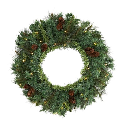 20" Mixed Pine and Pinecone Christmas Wreath with 35 Clear LED Lights