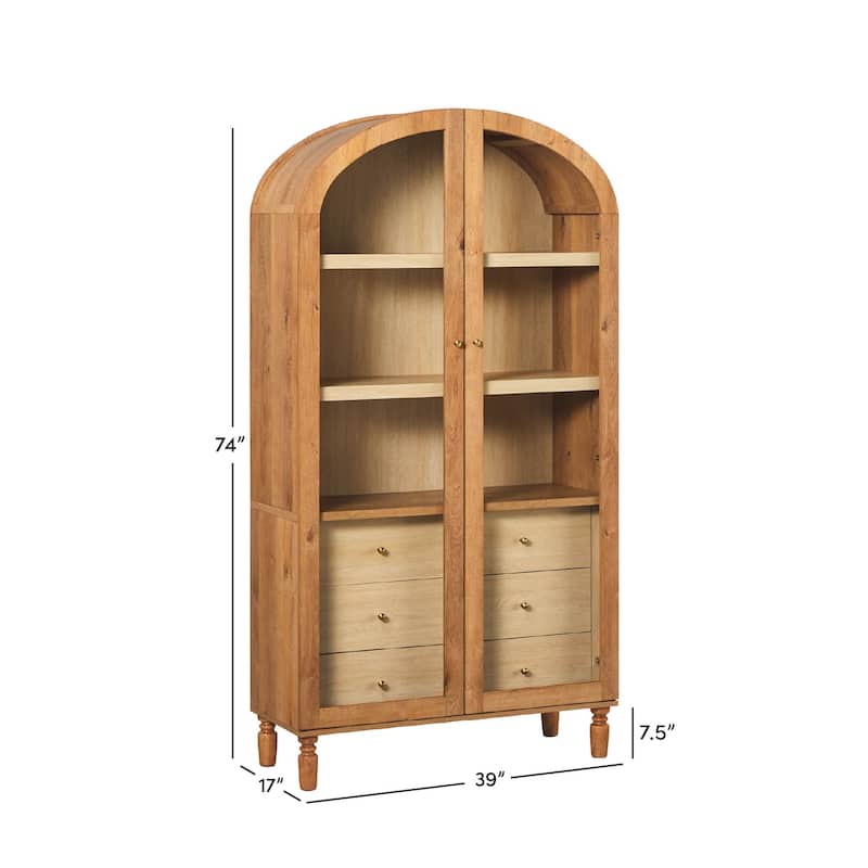 Walker Edison Modern Arched MDF Bookshelf Cabinet with Tall Glass Doors