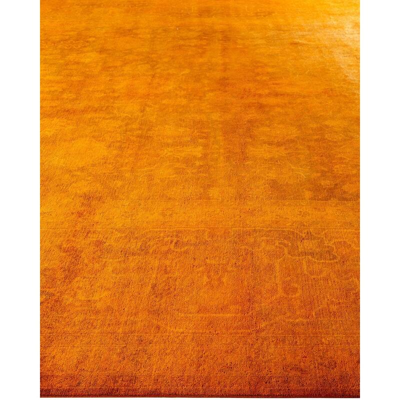 Overton Hand Knotted Wool Vintage Inspired Modern Contemporary Overdyed Gold Area Rug - 10' 10" x 15' 7"