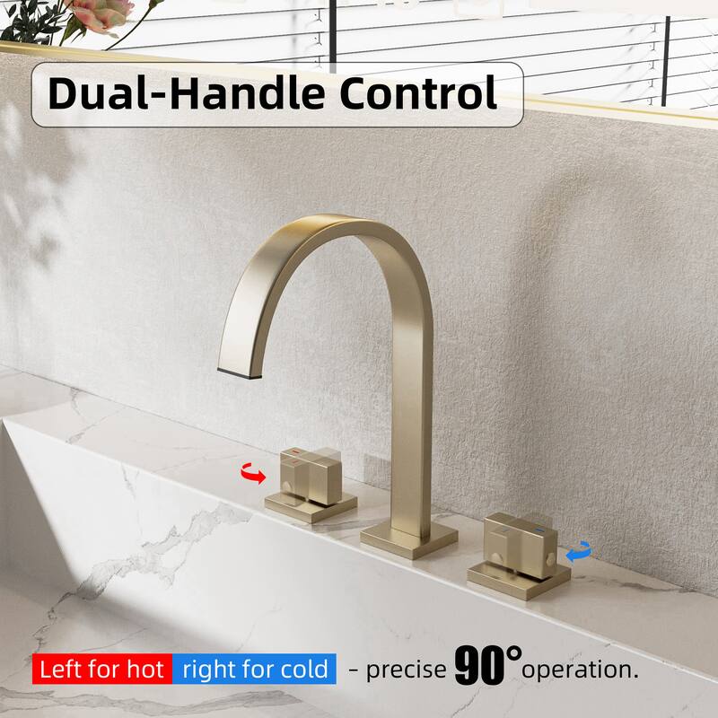 Modland Black / Gold High-Arc 3 Hole Bathroom Sink Faucet Widespread with 2 Handles
