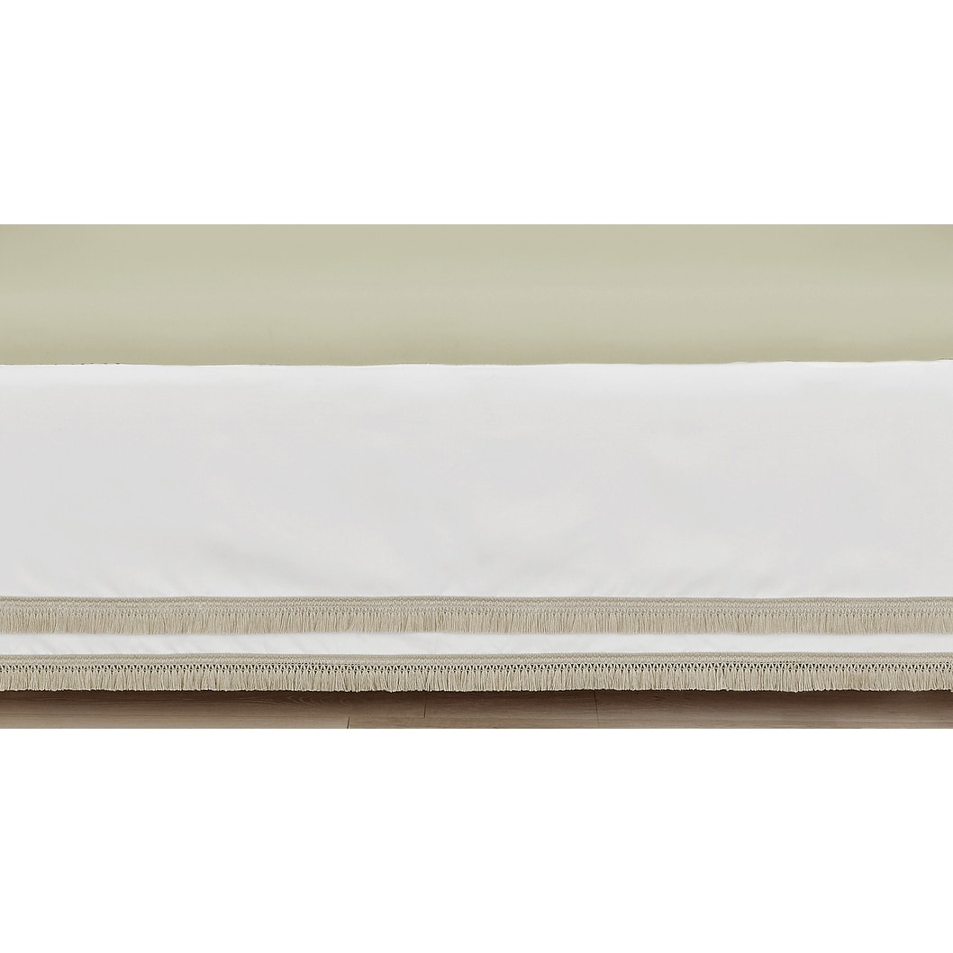 Beige Tan Fringe Girl Crib Bed Skirt for Watercolor Boho Floral Garden Flower Bohemian Farmhouse Vintage Shabby Chic Collection