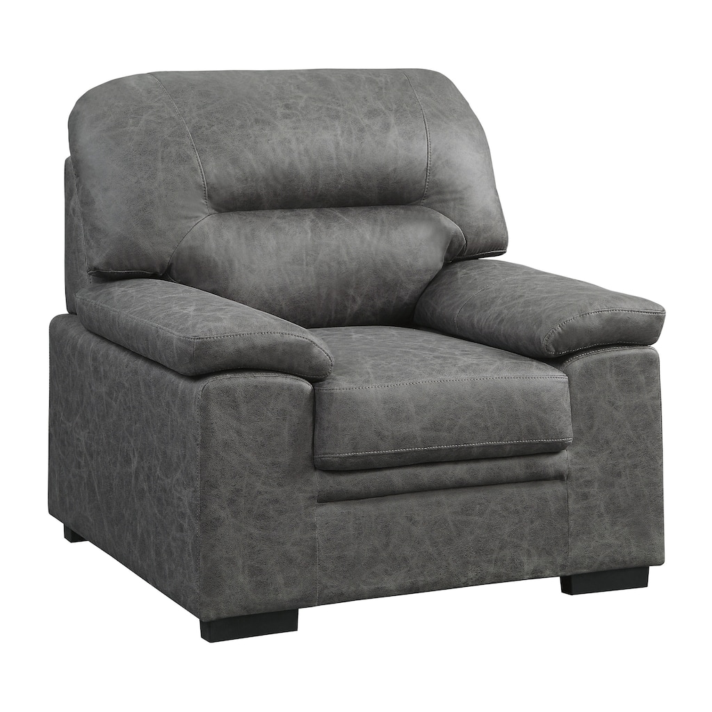 Gian 36 Inch Accent Chair, Soft Dark Gray Microfiber, Pillow Top Armrests