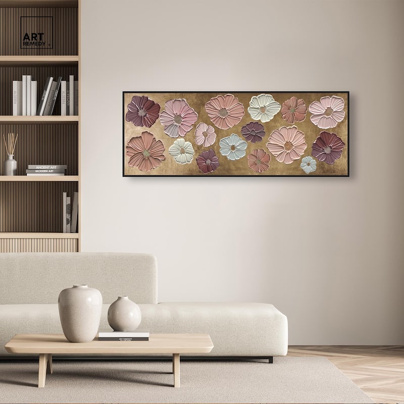 Floral Impasto Muted Panoramic Canvas by Art Remedy