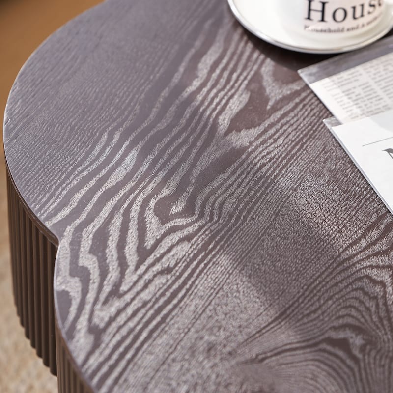 31.50" Flower Shaped Coffee Table with Storage, Wood Veneer & Easy Assembly