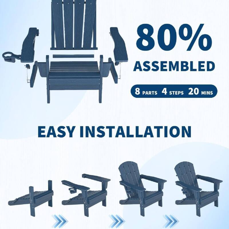 Set of 2 All-Weather HDPE Folding Adirondack Chair For Patios, Decks, Gardens with 1 Table