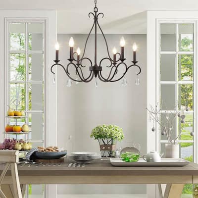 Farmhouse 6-Light French Country Chandelier Crystal Transitional Lights for Dining Room
