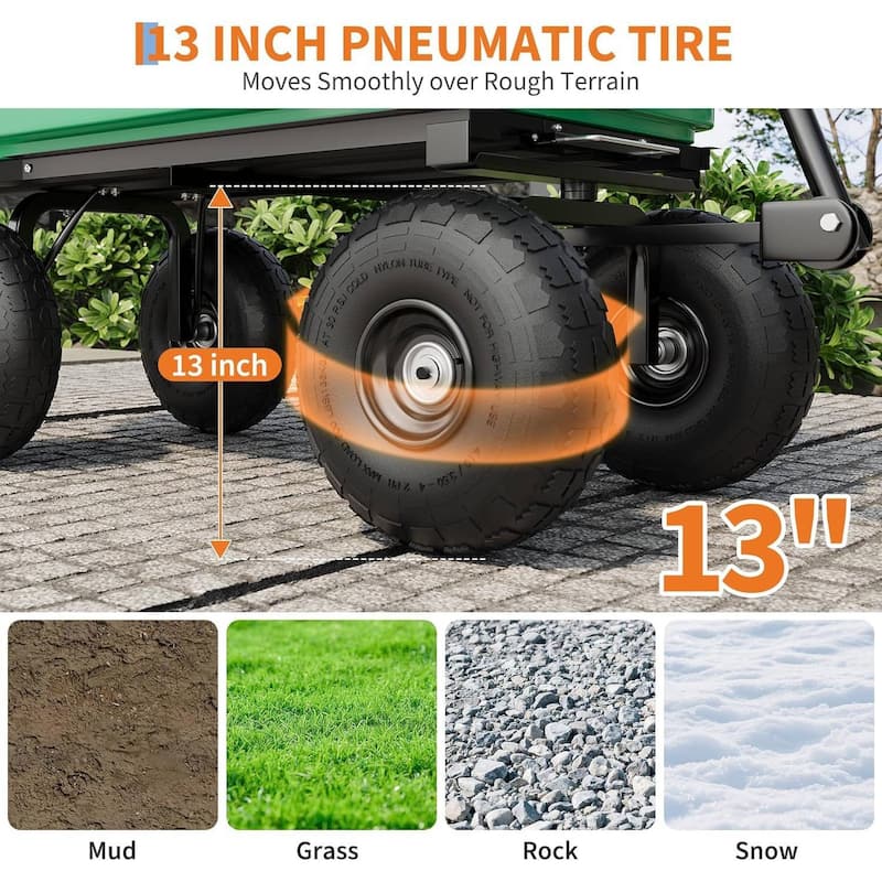 Heavy Duty Garden Dump Cart 1200lb Capacity, Yard Wagon with 180° Pivoting Handle