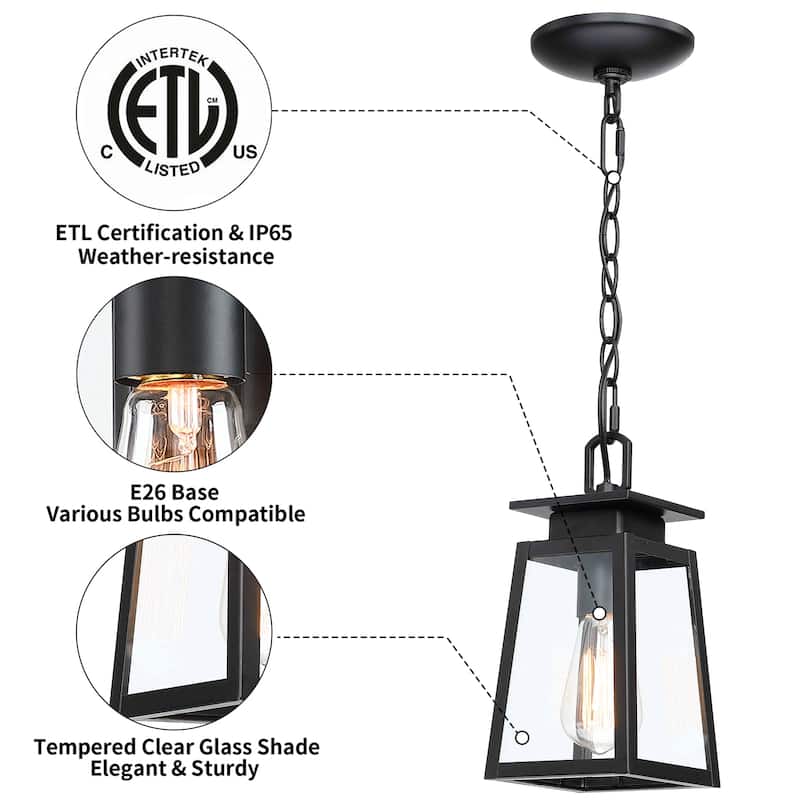 1-Light Outdoor Lantern Pendant Light - Matte Black