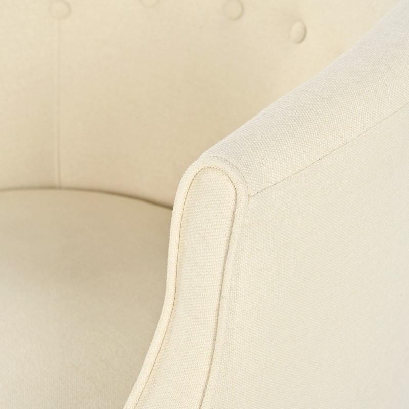 Roomfitters Modern Club Chair with Button-Tufted Back, Tonal Piping and Birch Wood Legs, Mid-Century Accent Seating, Beige