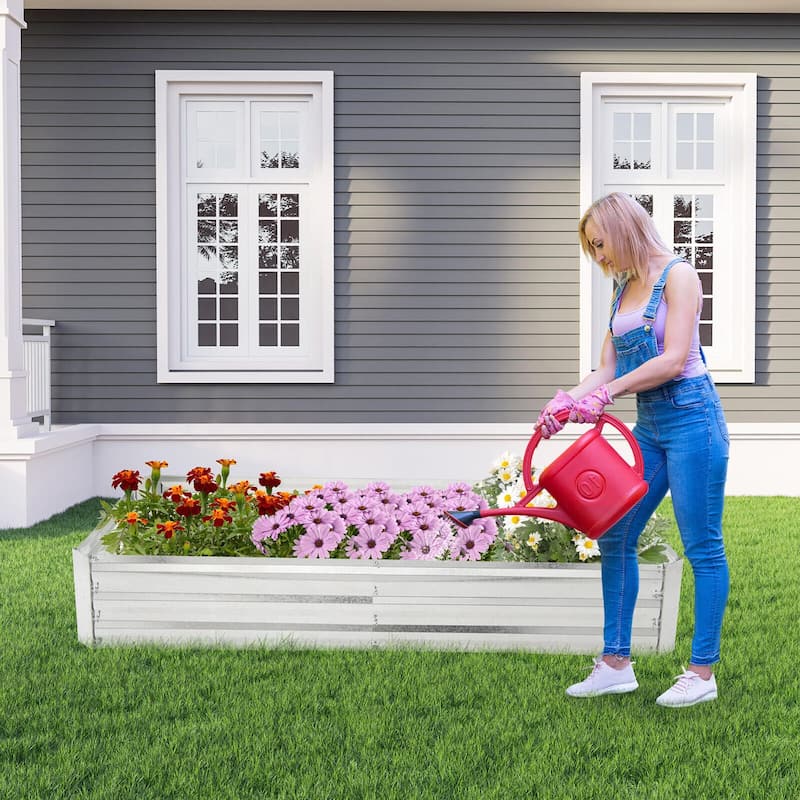 Gymax 2PCS Galvanized Raised Garden Bed Elevated Rectangle Plant Box 6