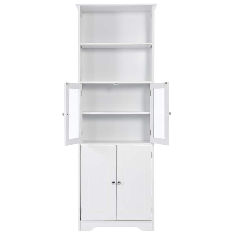 4-Door Bathroom Storage Cabinet 64" High Bathroom Floor-to-ceiling Cabinet Towel Cabinet with Open Storage Rack Glass Door