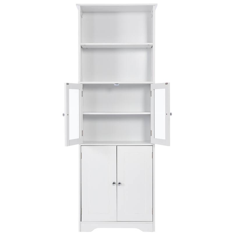 Roomfitters Tall Storage Cabinet with Shelves and Doors for Bathroom Kitchen or Living Room Freestanding MDF Unit, White