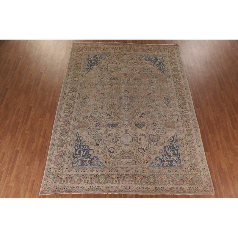 Hand Knotted Oriental 100% Wool Carpet Traditional Floral Peach Kashmar Area Rug - 12' 7'' X 9' 6''
