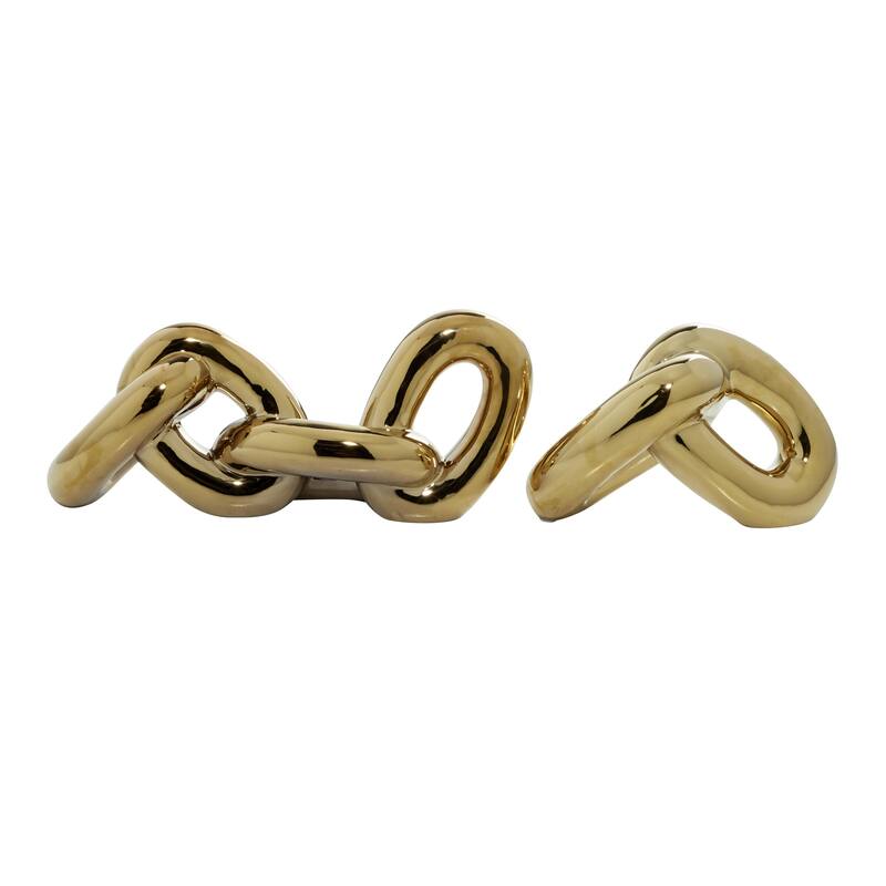 Porcelain Ceramic Chain Decorative Sculpture - Set of 2 Gold, Silver - CosmoLiving by Cosmopolitan