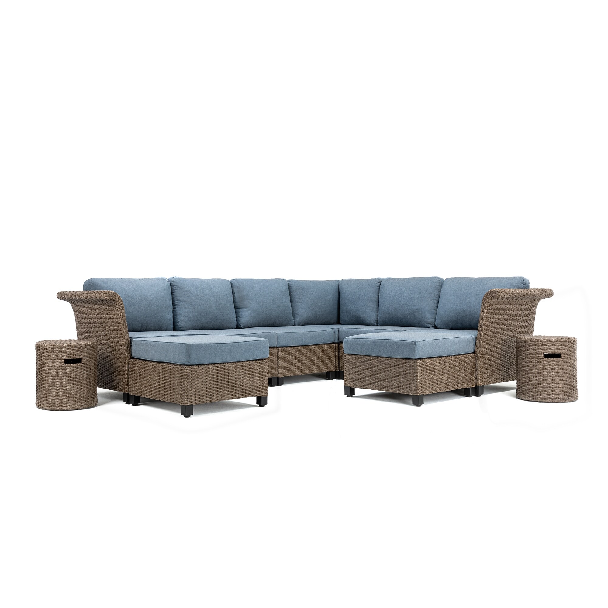 Shop La Z Boy Nolin 6pc Weathered Brown Sectional Set With 2 Side Tables And 2 Ottomans Sunbrella Spectrum Denim Fabric Overstock 32308761