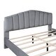 preview thumbnail 9 of 10, Queen Size Velvet Platform Bed w/ Thick Fabric, Stylish Stripe Decorated Bedboard & Elegant Metal Bed Leg Upholstered Bed, Gray