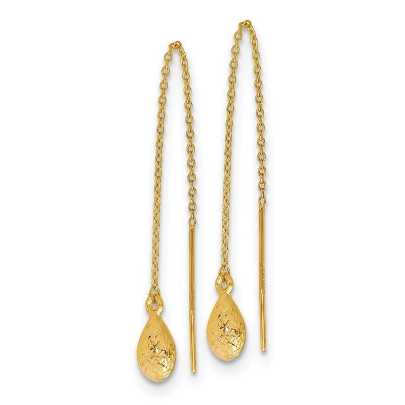 Curata 14k Yellow Gold Polished and Textured Tear Drop Threader Earrings 94x6mm
