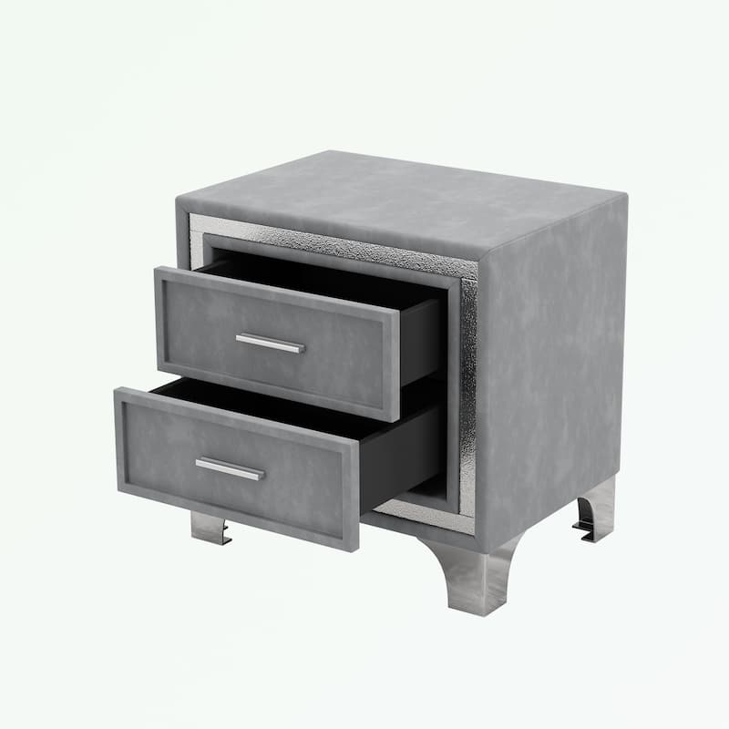 2-Drawer Nightstand with Metal Legs