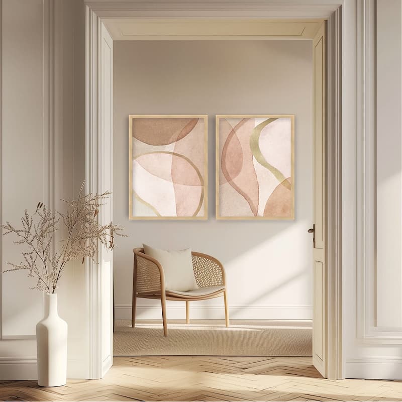 "Blush and Brown Abstract" Set of Two Framed Textured Wall Art - Multi-Color