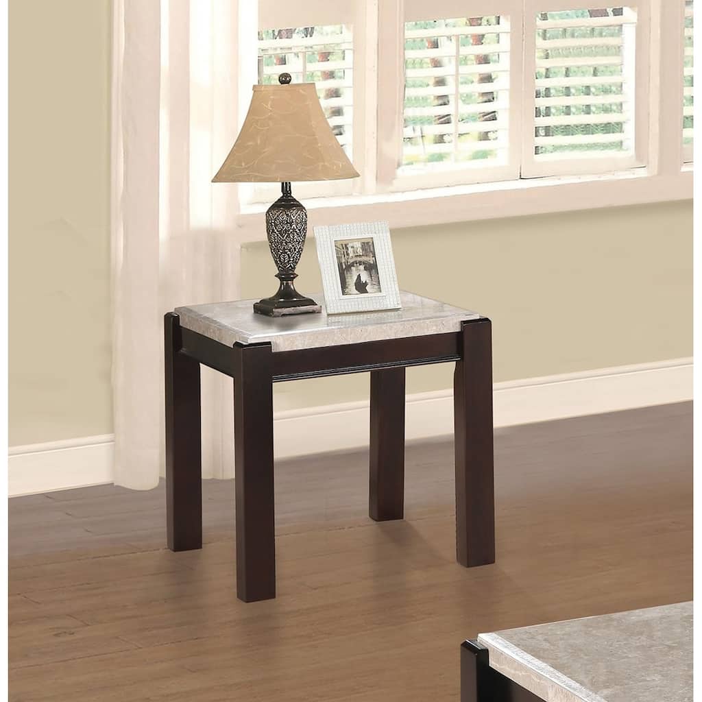 Marble Top End Table Dark Cherry Finish Wood Frame Contemporary，1pc Side Table