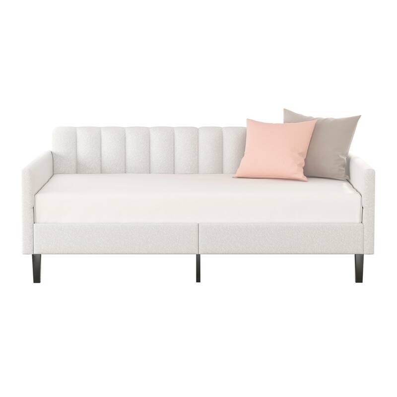 Same as Elena Twin Size Ivory Boucle Upholstered Daybed, Ribbed Tufted Backrest, Daybed in Lavish Modern Design