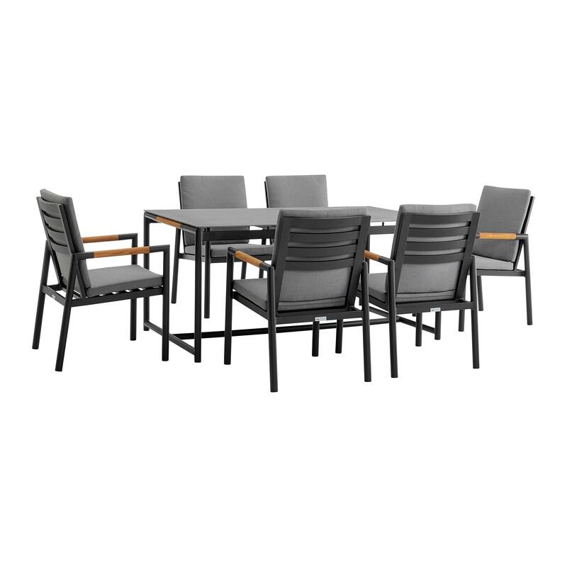 Royal Black Aluminum & Teak 7-Piece Outdoor Dining Set