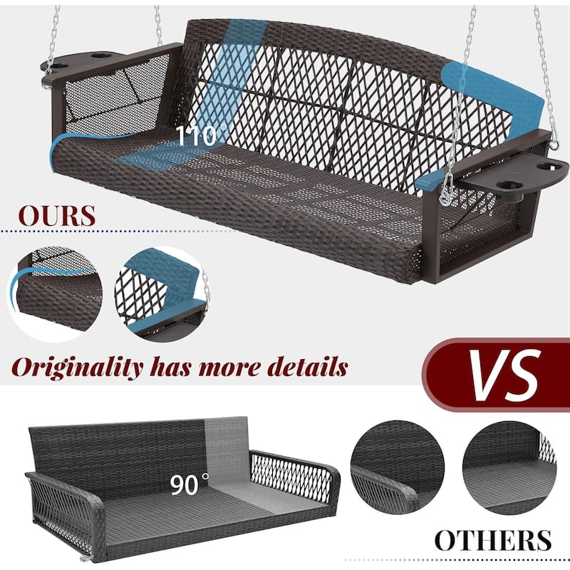 3-Seat Outdoor Porch Swing with Cushions, 900 LBS Capacity, Hanging Chains for Deck, Backyard, Lawn