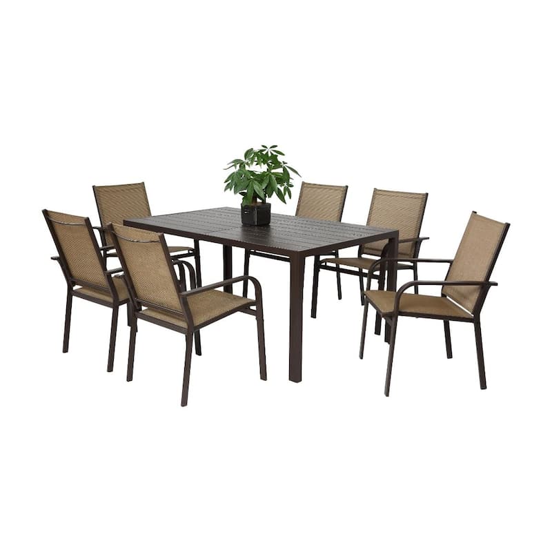 Outdoor Furniture with Rectangular Table and 6 Stackable Chairs