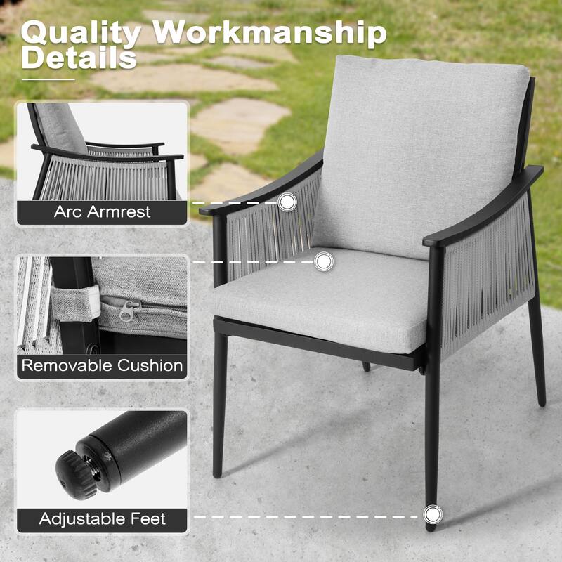 7-Piece Aluminum and Textilene Rope Patio Dining Set with Umbrella Hole